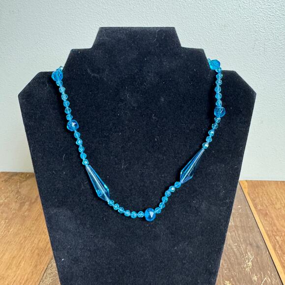 Vintage Blue Lucite Bead 18 inch MCM Retro Necklace - Picture 1 of 4